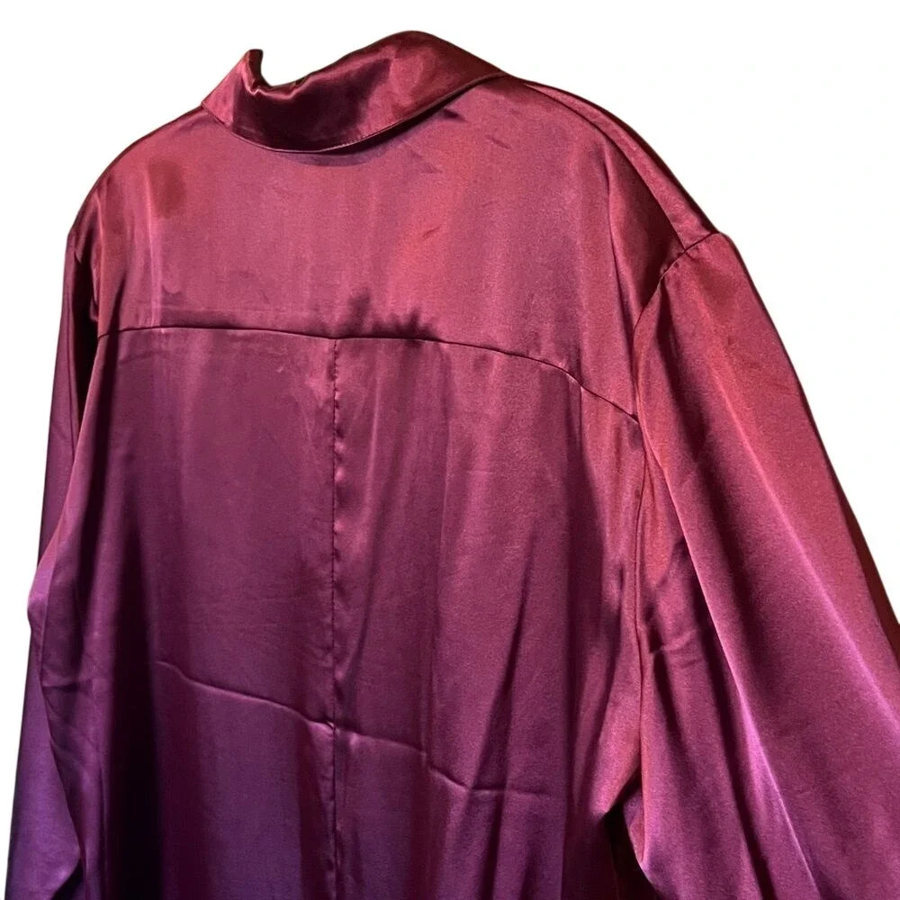 CHICO'S Button Down Satin Shirt Large (12) Cranberry Red Silky Splendor Anna Lee - Picture 9 of 11